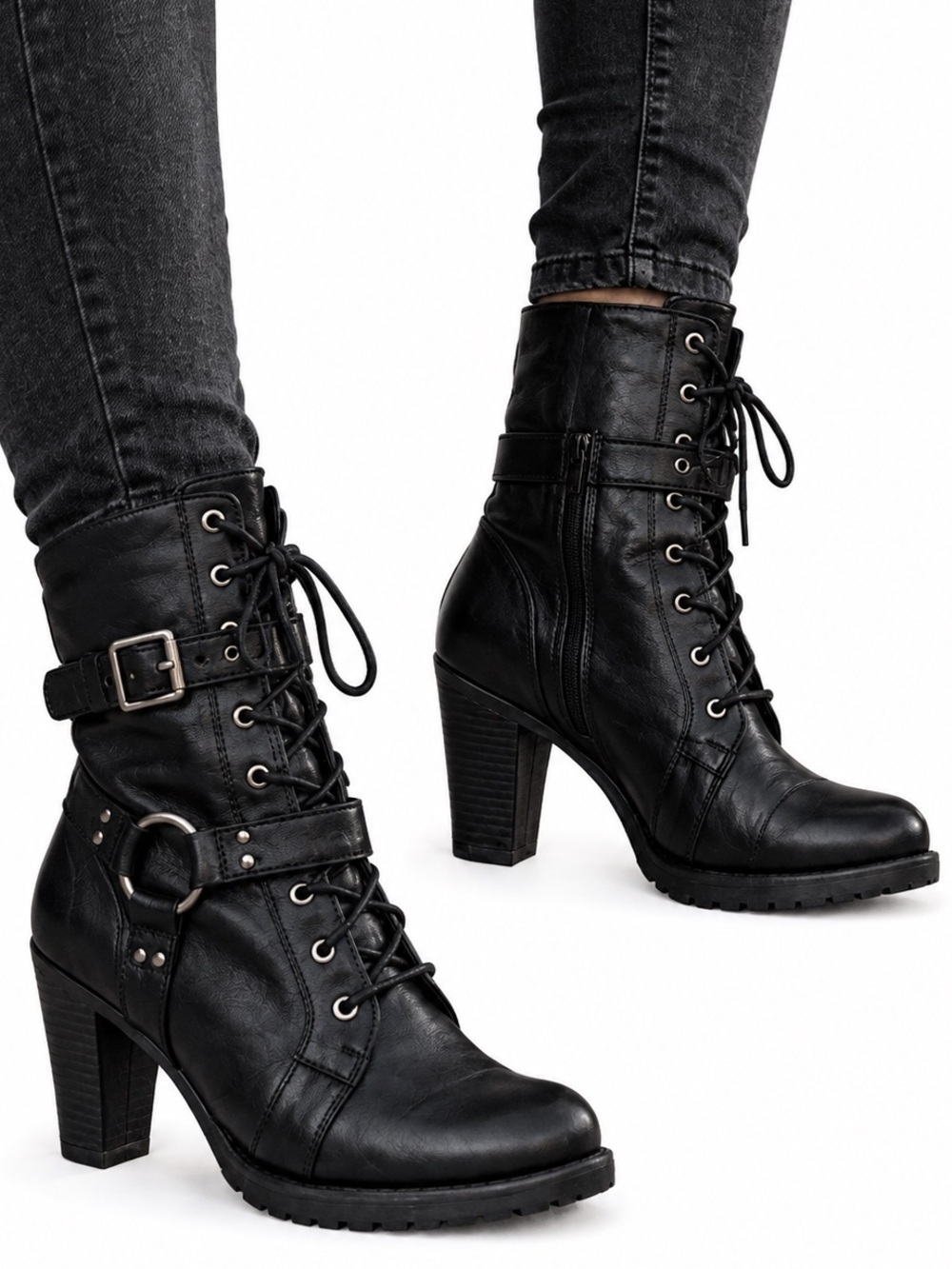 NWOT Xelement Black Leather High Heel Motorcycle Boots with Buckle Size 10